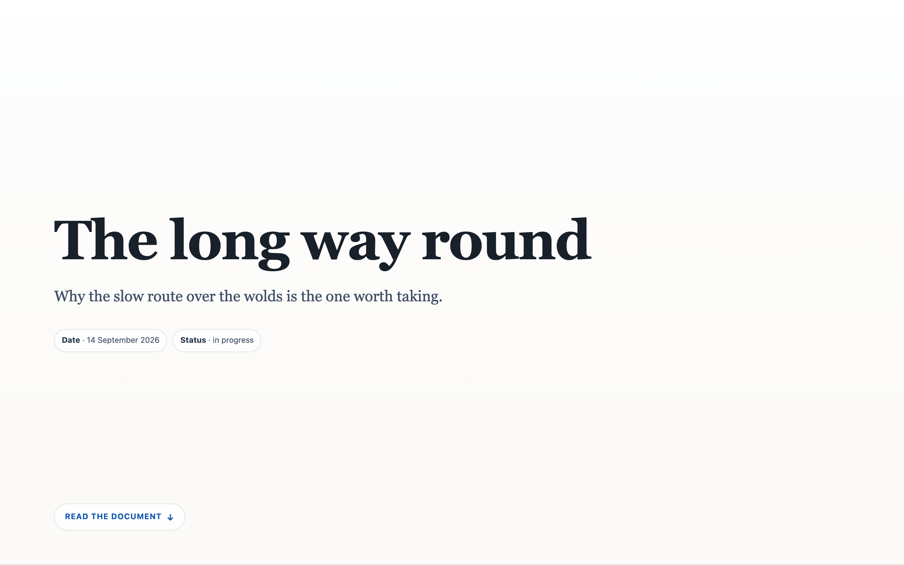 The exported sample essay open in a browser on its front page: the title, the standfirst, date and status, and a Read the document button.